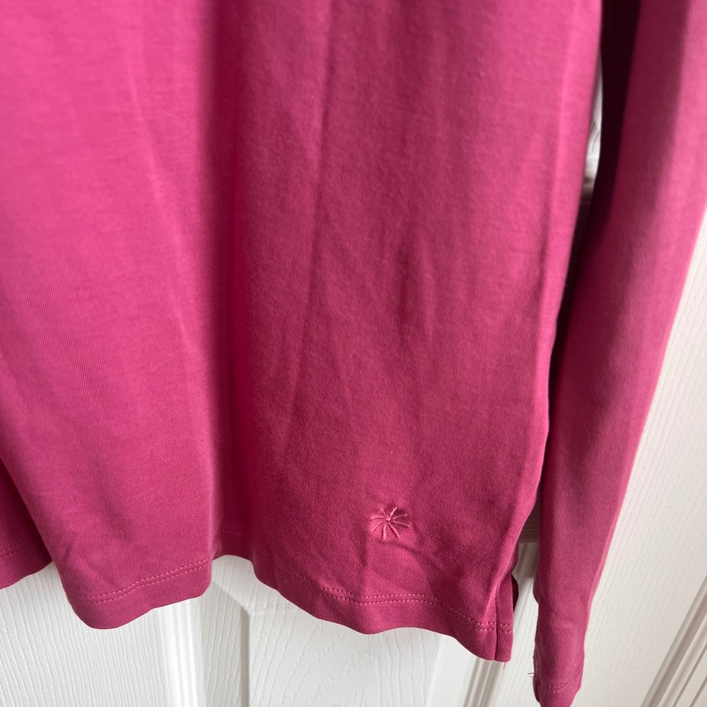 Isaac Mizrahi Live Essentials Long Sleeve Pima Cotton V Neck Pink T-Shirt Top - Picture 3 of 7